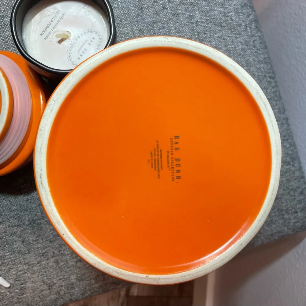 Rae Dunn Halloween set- chubby Candy Corn Canister + Black Witch Candle in cup